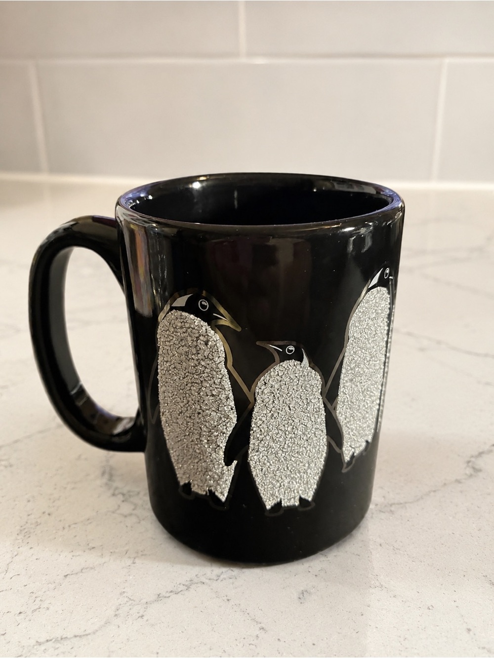 SeaWorld Orlando Penguin Mug Black & Silver Textured Souvenir Cup